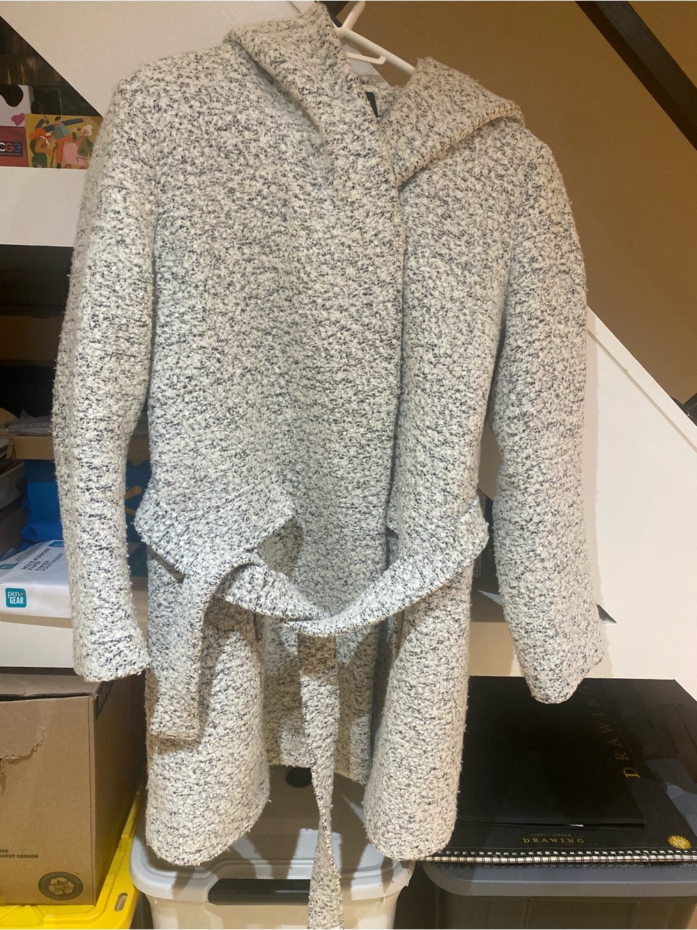 Reitmans Wool Blend Cream Bouclé Hooded Coat